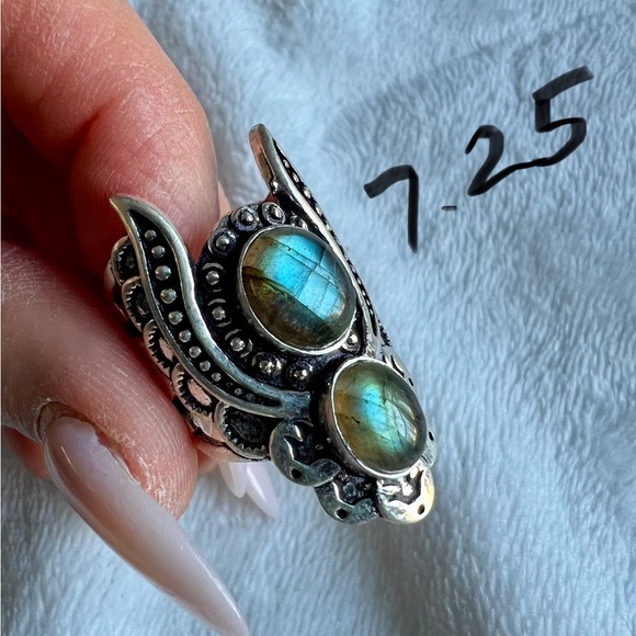 925 Flash Labradorite GODDESS ANGEL WING Ring 9 or 11 - Picture 11 of 13
